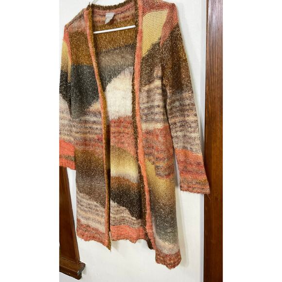 Chico's Boho Women's Long Duster Sweater Cardigan Size Small Sunset Orange Brown - Picture 3 of 7